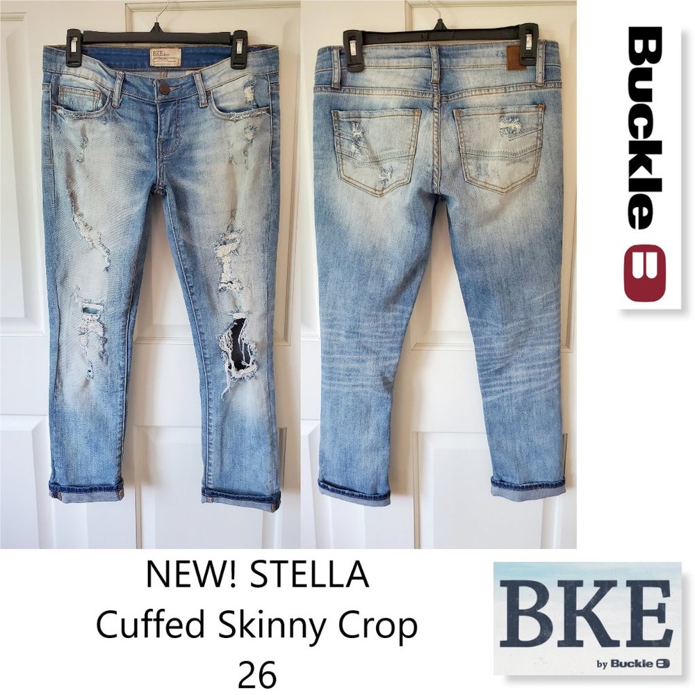 NEW BKE BUCKLE Stella Distressed Skinny Low Rise Cuffed Crop Jeans 26